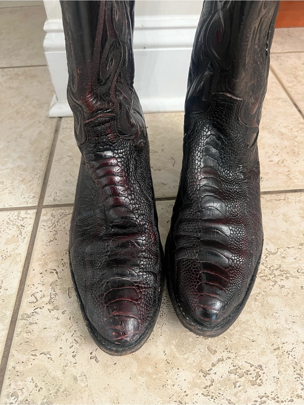 Dan Post Men's Black with Burgundy Accent Exotic-Texture Cowboy Boots